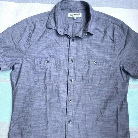 Mens Express Chambray Short Sleeve Collared Shirt - Picture 1 of 4